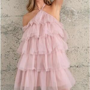 Lovely Day Pink High Neck Layered Mini Dress MSRP:$121 SZ Medium